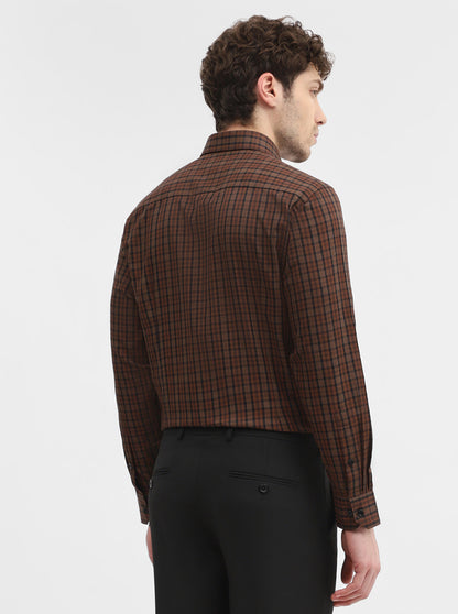 Coffee Brown Checked Slim Fit Formal Shirt | Greenfibre