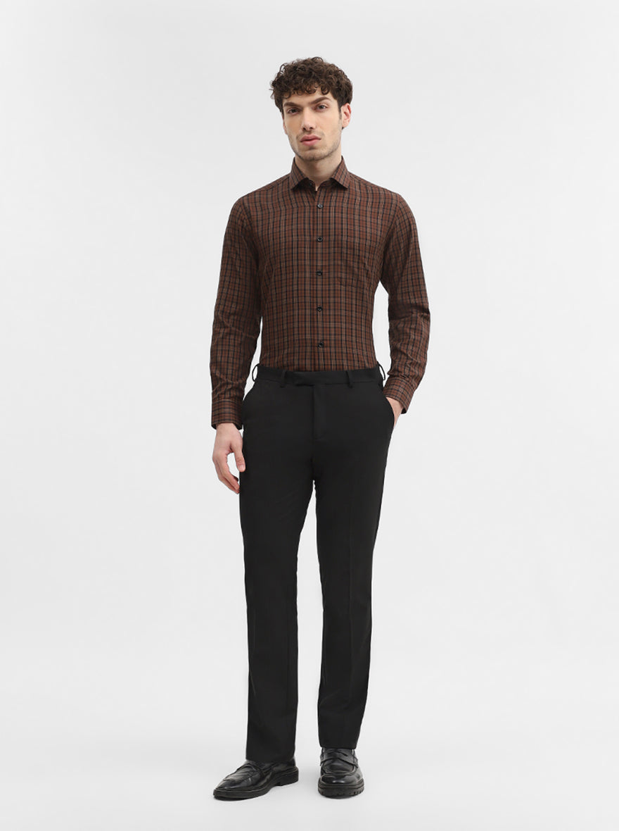 Coffee Brown Checked Slim Fit Formal Shirt | Greenfibre