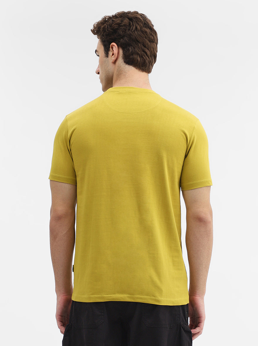 Mustard Printed Slim Fit T-Shirt | Greenfibre