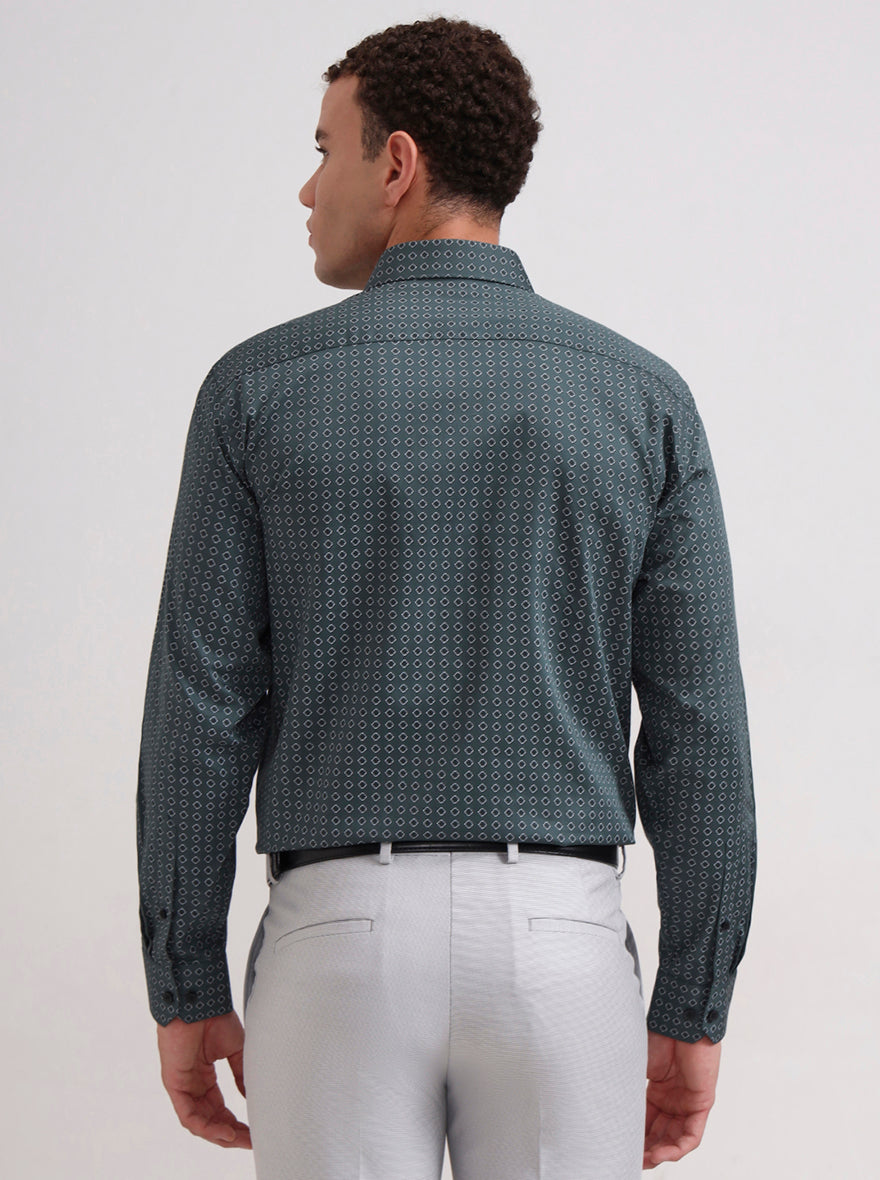 Green Printed Regular Fit Formal Shirt | JadeBlue