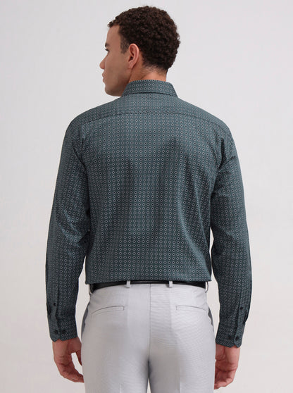 Green Printed Regular Fit Formal Shirt | JadeBlue