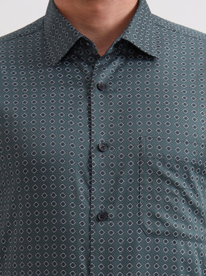 Green Printed Regular Fit Formal Shirt | JadeBlue