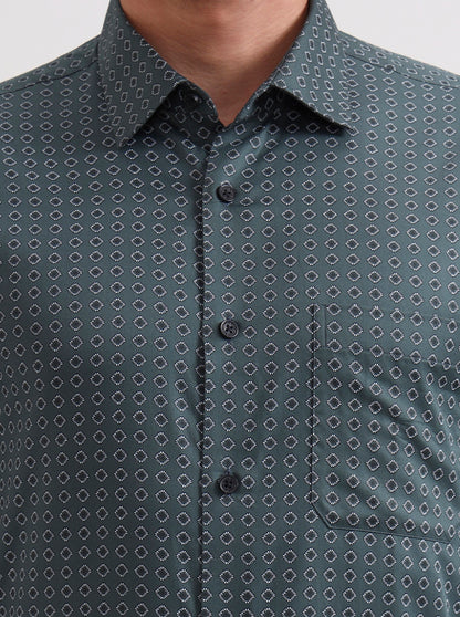 Green Printed Regular Fit Formal Shirt | JadeBlue