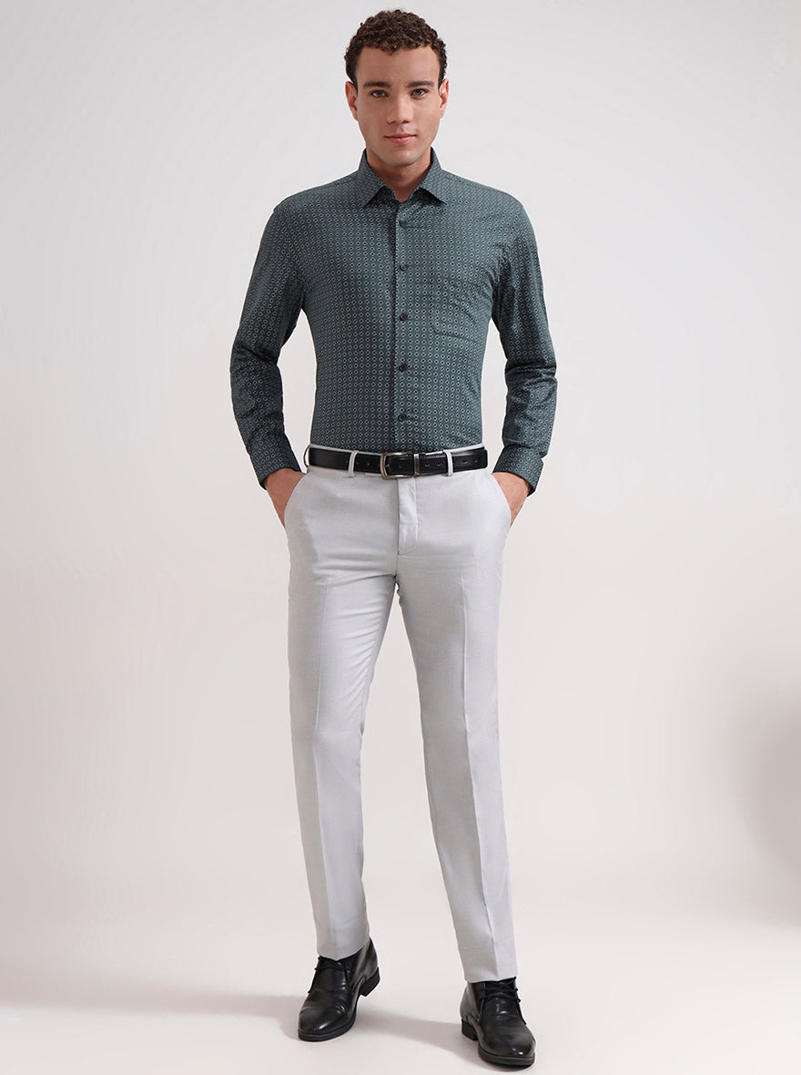 Green Printed Regular Fit Formal Shirt | JadeBlue