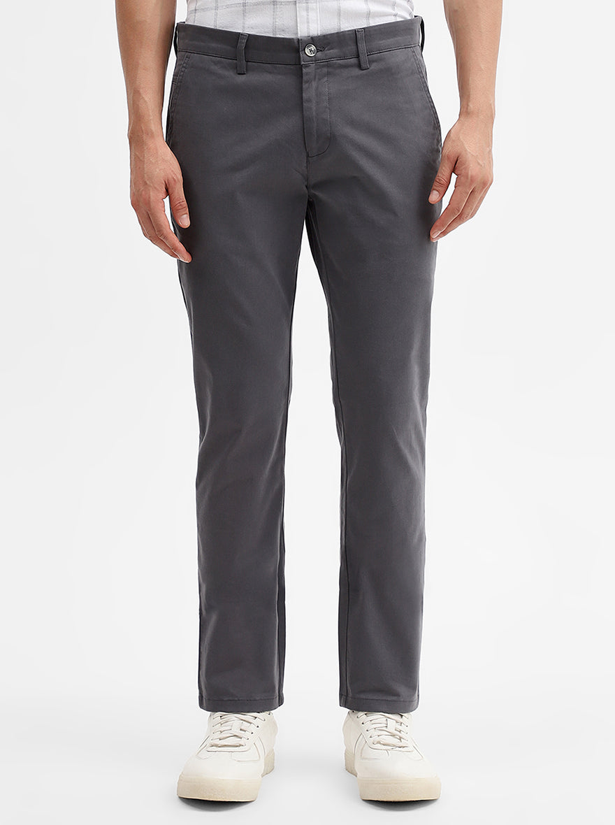 Dark Grey Solid Super Slim Fit Casual Trouser | Greenfibre