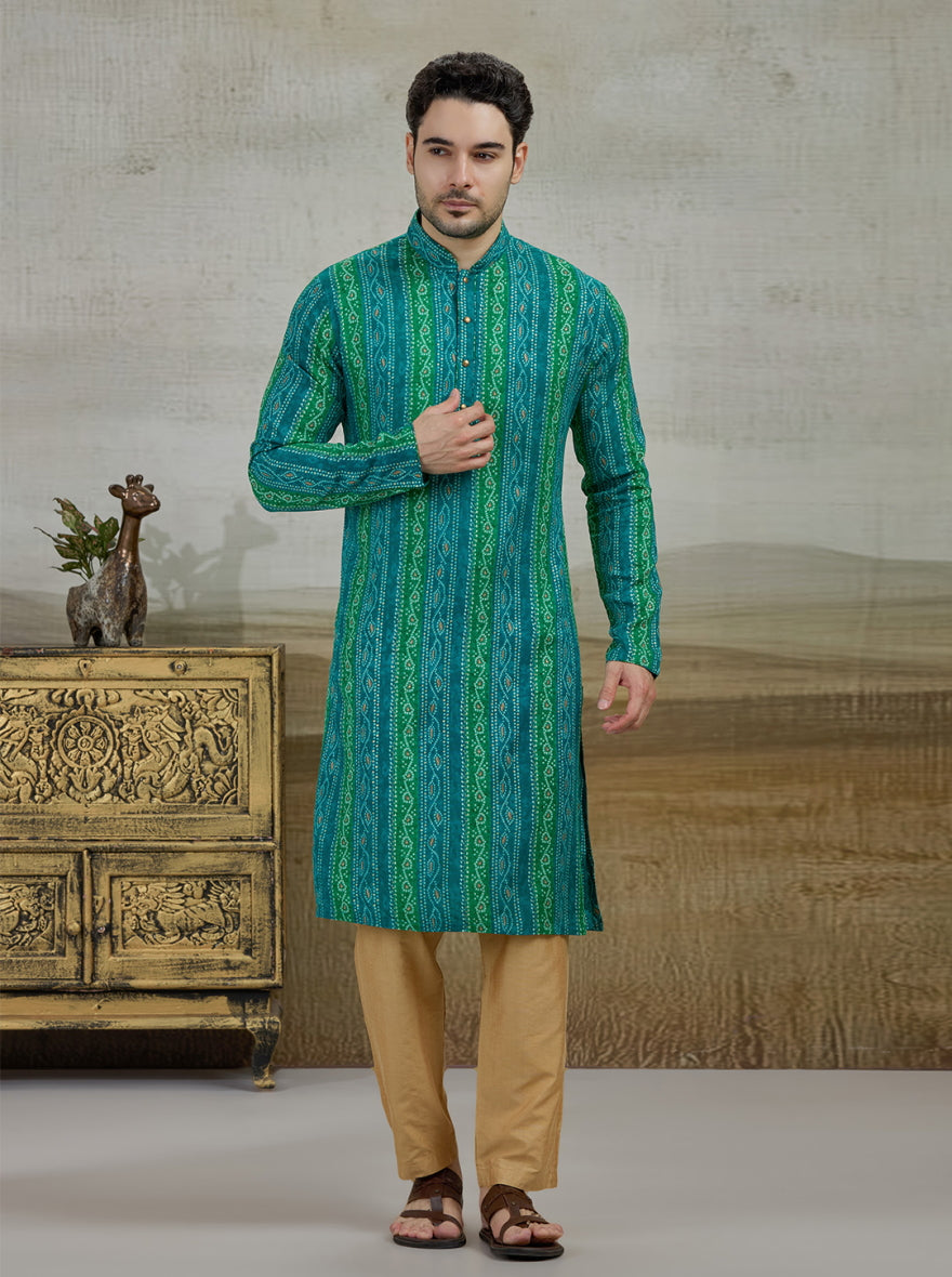 Green Printed Kurta | The Kurta Company