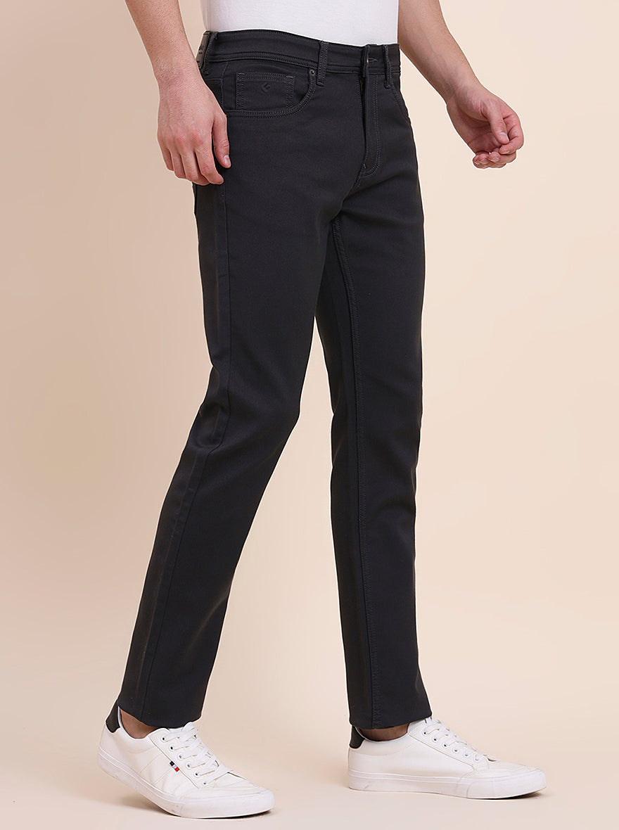 Dark Grey Solid Tailored Fit Jeans | Greenfibre