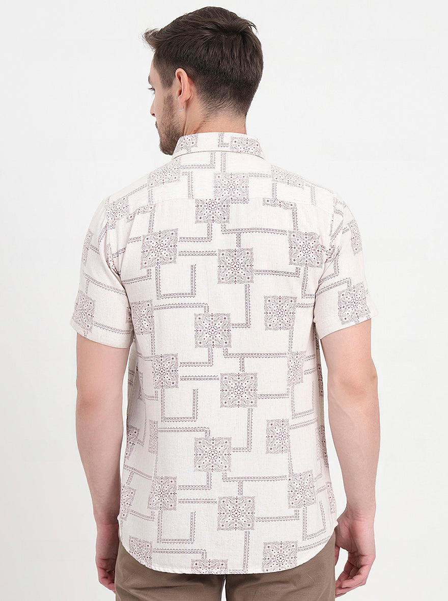Beige & Maroon Printed Slim Fit Casual Shirt | JadeBlue