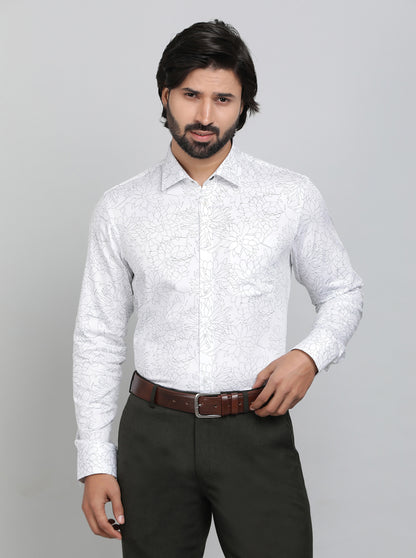 White Printed Slim Fit Formal Shirt | JadeBlue Youth