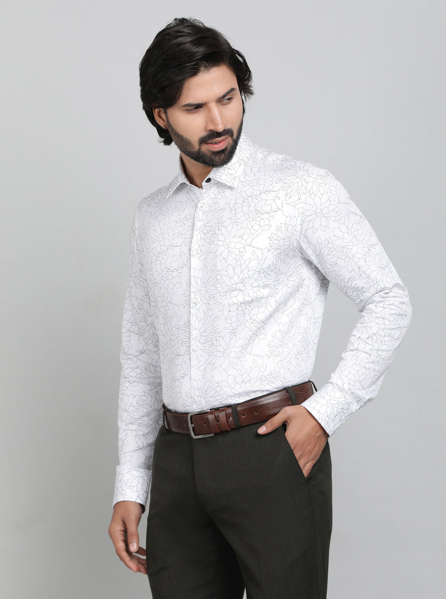 White Printed Slim Fit Formal Shirt | JadeBlue Youth
