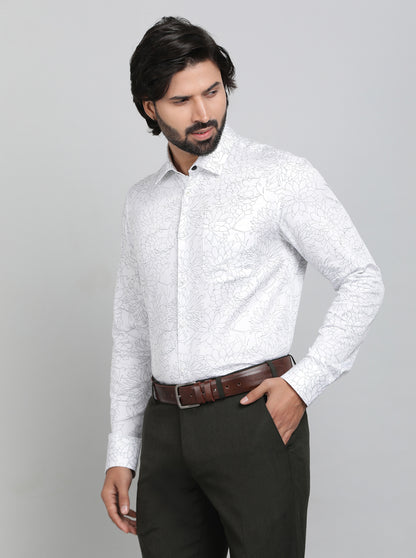 White Printed Slim Fit Formal Shirt | JadeBlue Youth