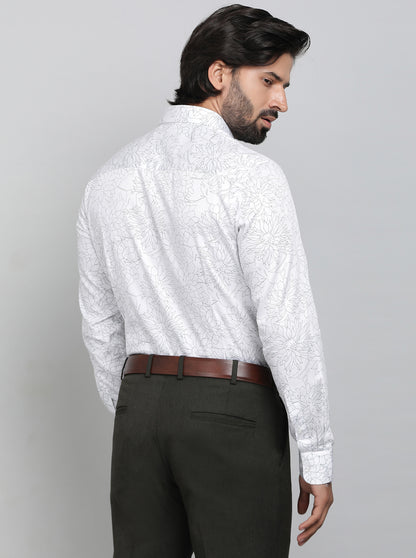 White Printed Slim Fit Formal Shirt | JadeBlue Youth