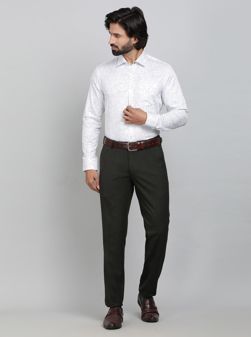 White Printed Slim Fit Formal Shirt | JadeBlue Youth