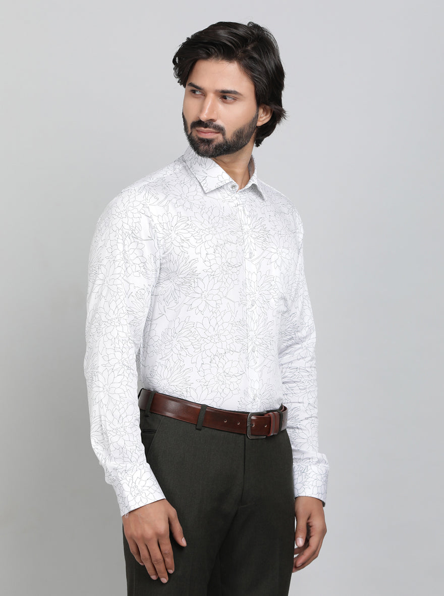 White Printed Slim Fit Formal Shirt | JadeBlue Youth