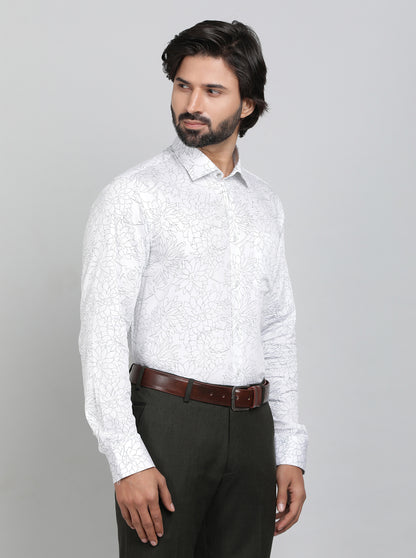 White Printed Slim Fit Formal Shirt | JadeBlue Youth
