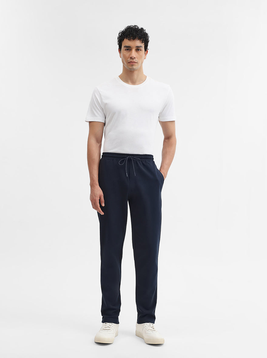 Navy Blue Solid Slim Fit Track Pant | Greenfibre