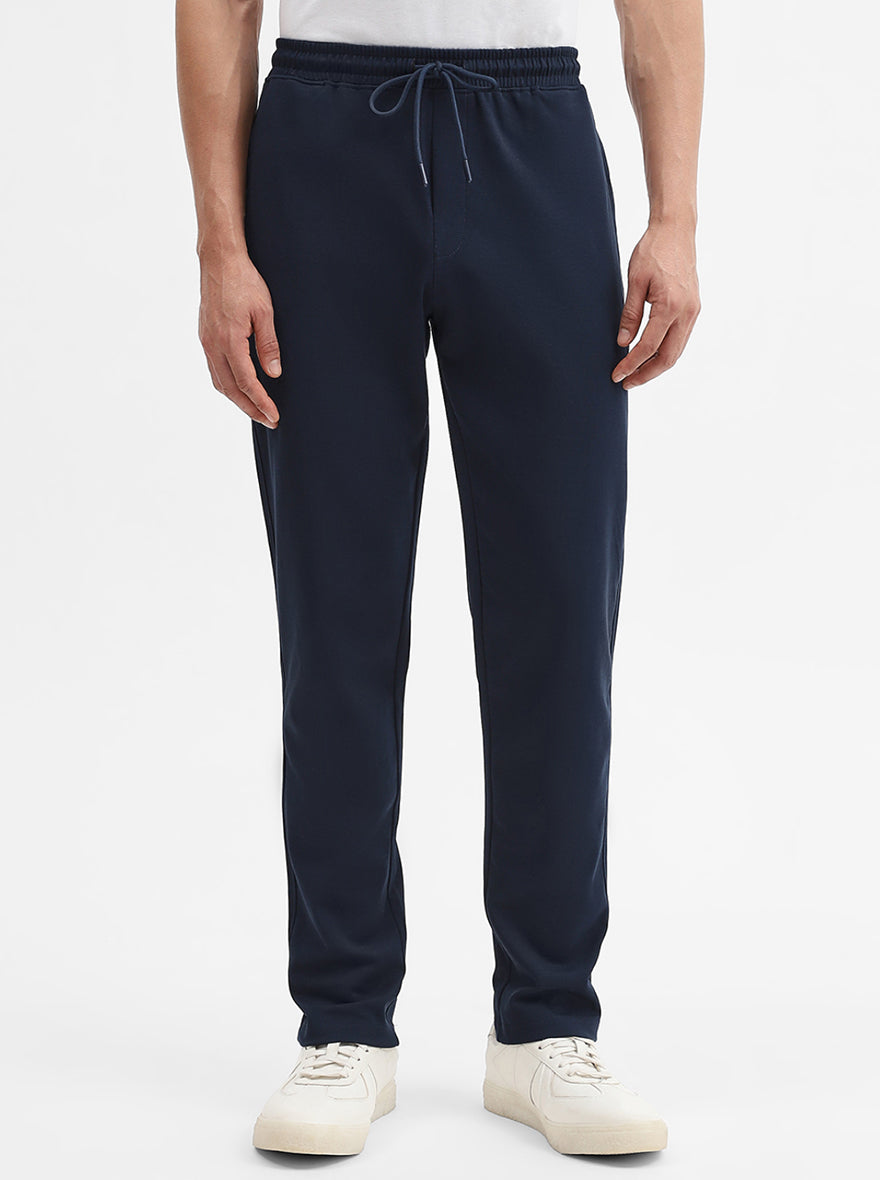 Navy Blue Solid Slim Fit Track Pant | Greenfibre