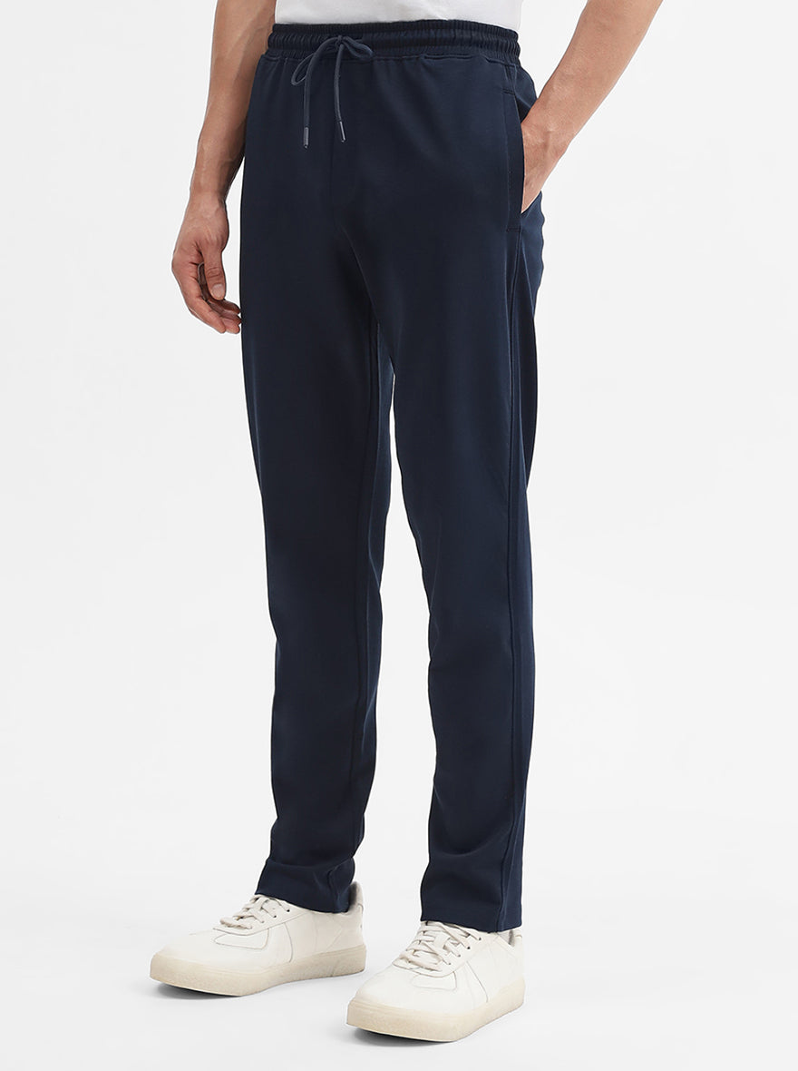 Navy Blue Solid Slim Fit Track Pant | Greenfibre