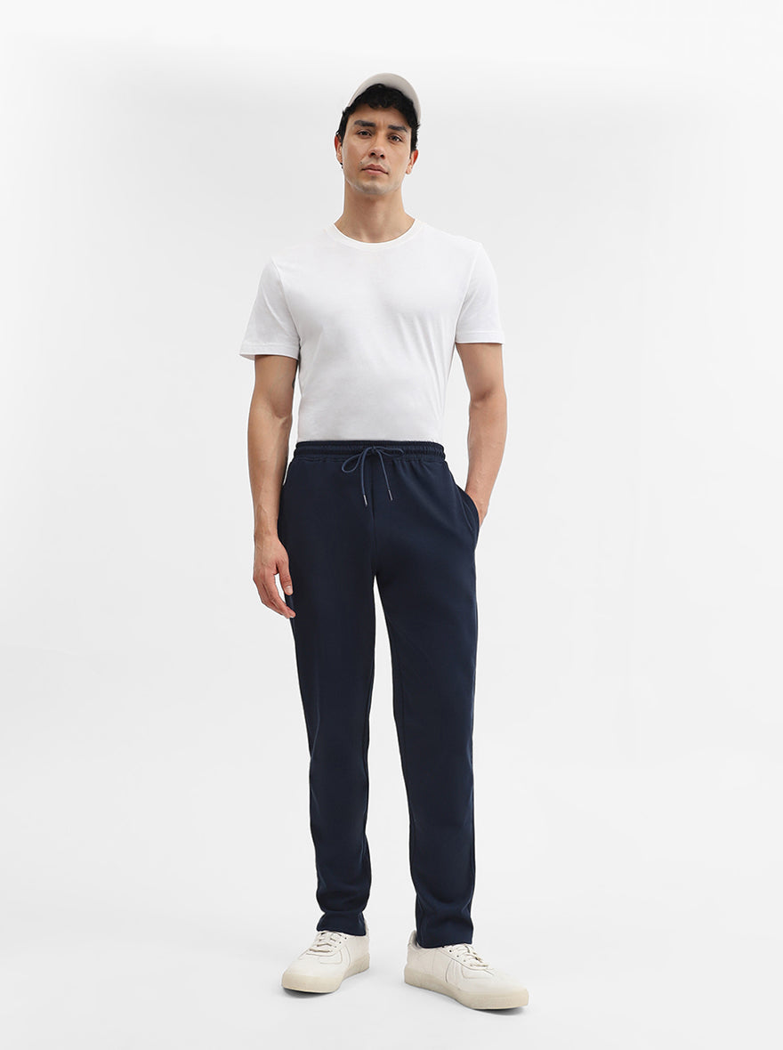 Navy Blue Solid Slim Fit Track Pant | Greenfibre