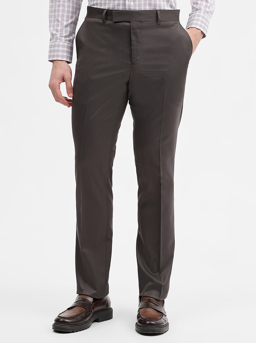 Dark Grey Solid Slim Fit Formal Trouser | Greenfibre