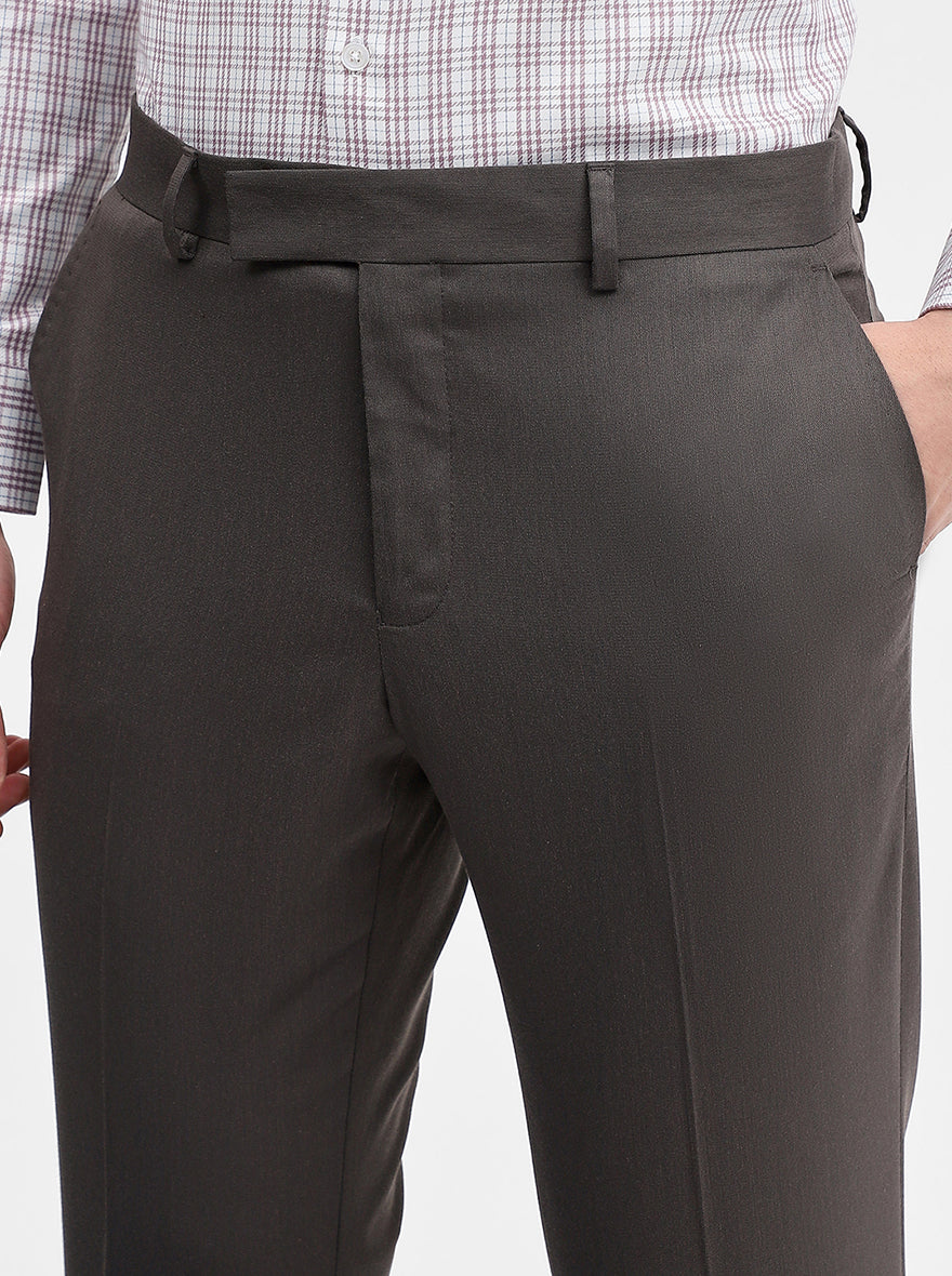 Dark Grey Solid Slim Fit Formal Trouser | Greenfibre
