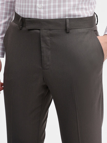 Dark Grey Solid Slim Fit Formal Trouser | Greenfibre