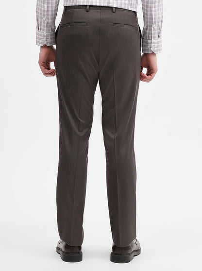 Dark Grey Solid Slim Fit Formal Trouser | Greenfibre