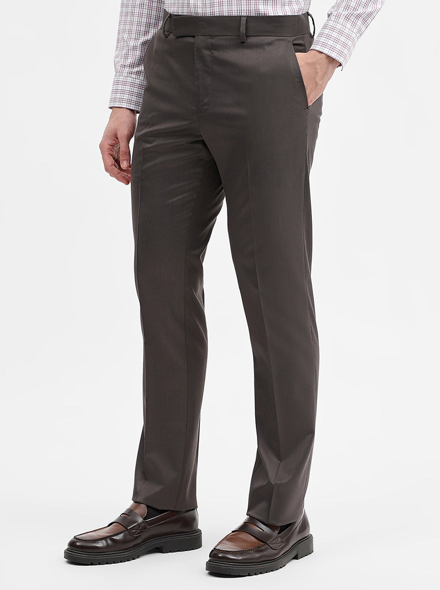 Dark Grey Solid Slim Fit Formal Trouser | Greenfibre