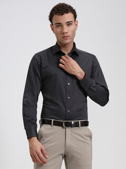 Grey Solid Slim Fit Formal Shirt | JadeBlue Super Luxe