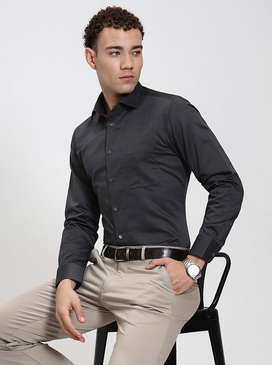 Grey Solid Slim Fit Formal Shirt | JadeBlue Super Luxe
