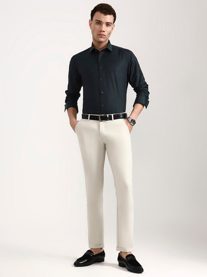 Cream Solid Slim Fit Club Wear Trouser | Wyre