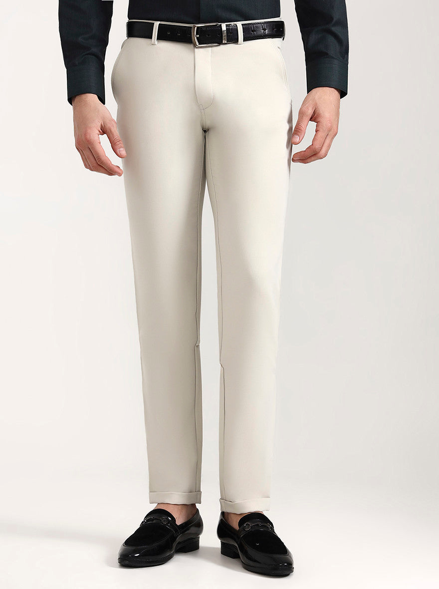 Cream Solid Slim Fit Club Wear Trouser | Wyre