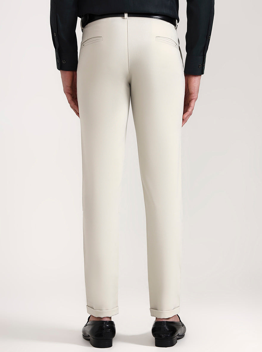 Cream Solid Slim Fit Club Wear Trouser | Wyre