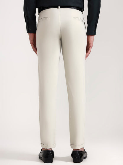 Cream Solid Slim Fit Club Wear Trouser | Wyre