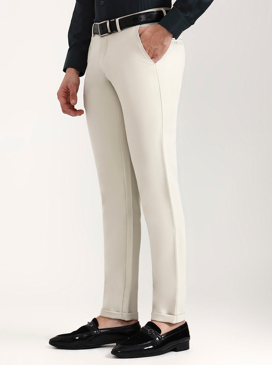 Cream Solid Slim Fit Club Wear Trouser | Wyre