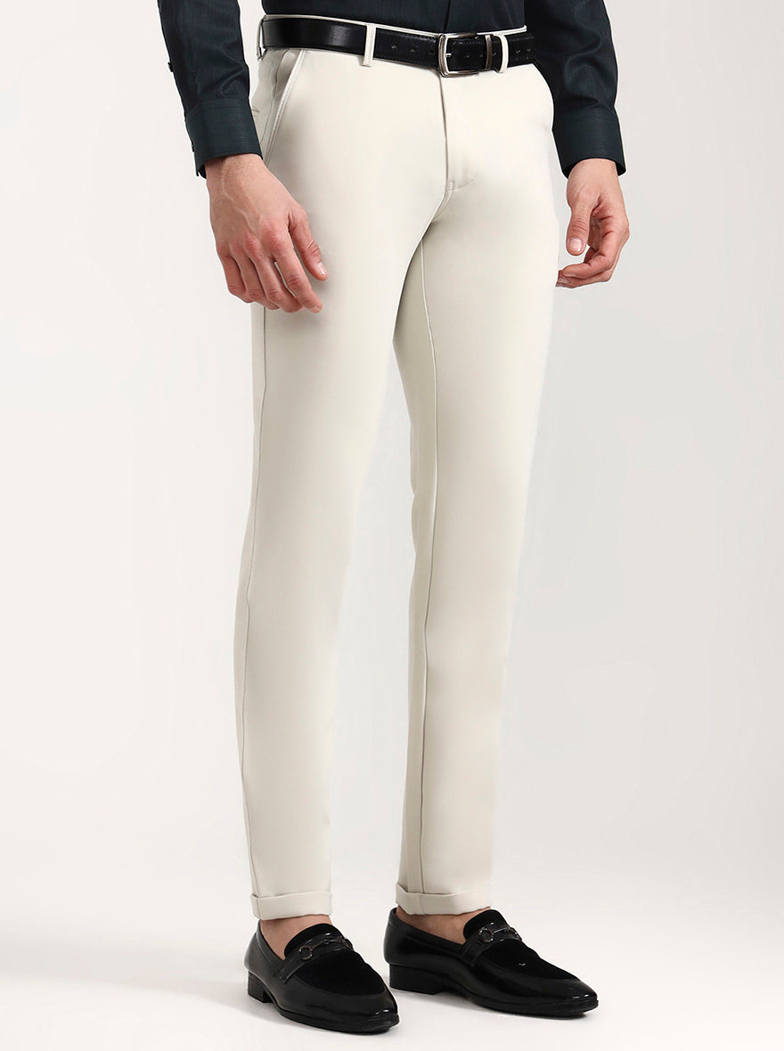 Cream Solid Slim Fit Club Wear Trouser | Wyre