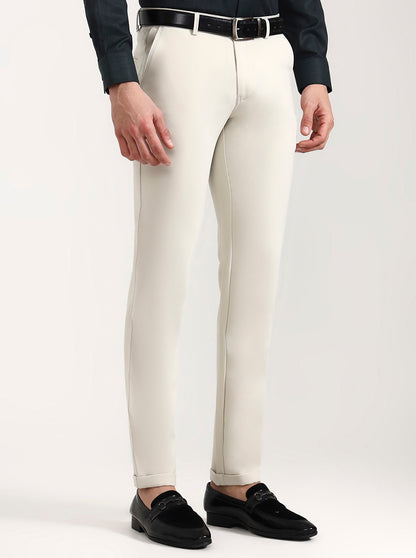 Cream Solid Slim Fit Club Wear Trouser | Wyre