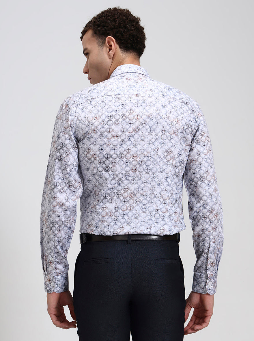 Grey  Printed Slim Fit Formal Shirt | Metal
