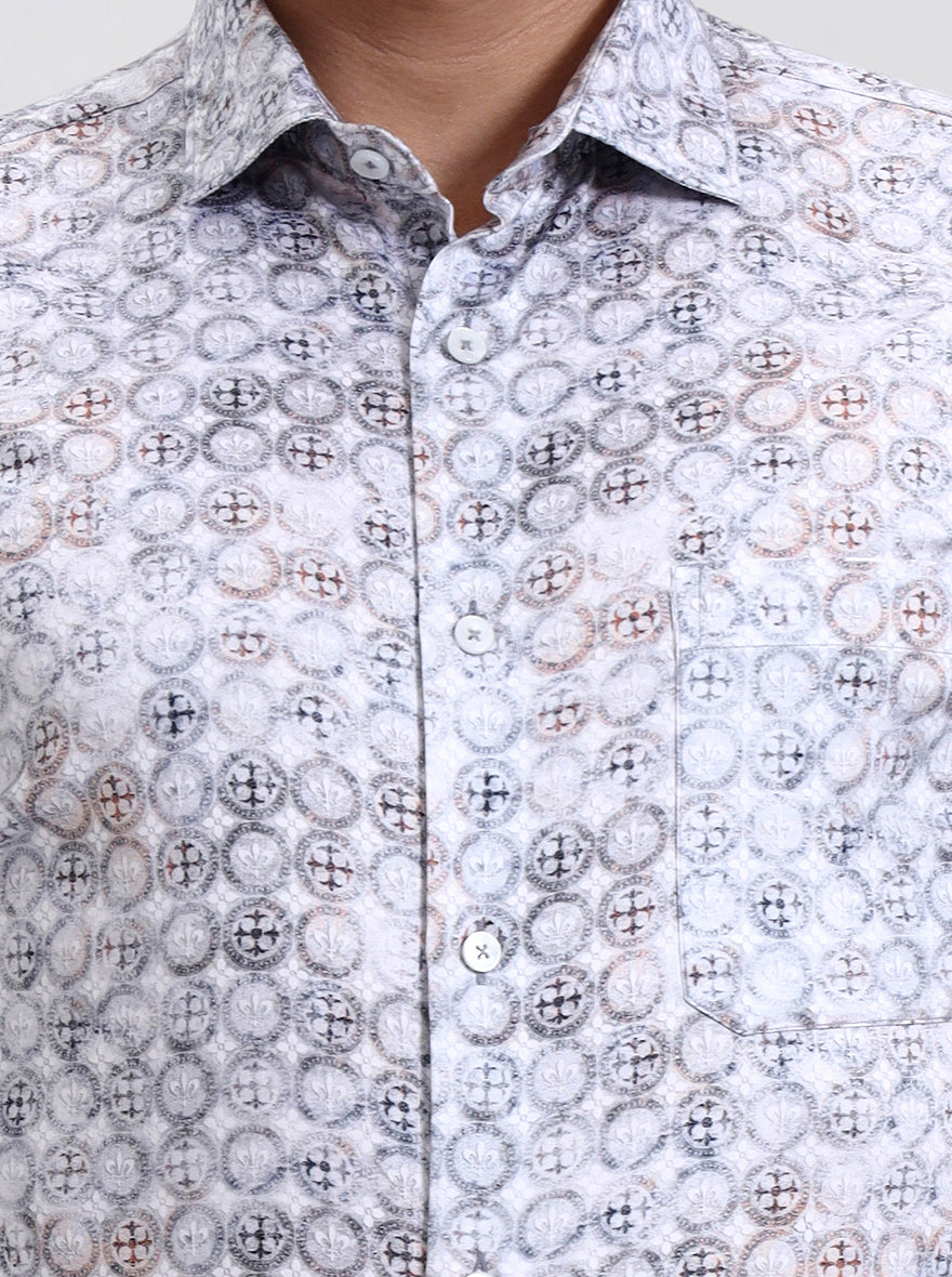 Grey  Printed Slim Fit Formal Shirt | Metal
