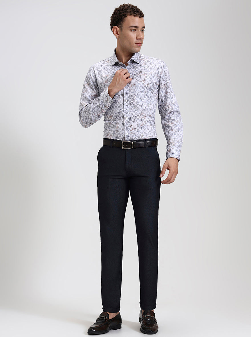 Grey  Printed Slim Fit Formal Shirt | Metal