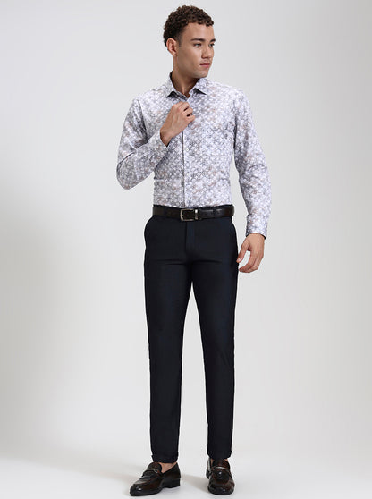 Grey  Printed Slim Fit Formal Shirt | Metal