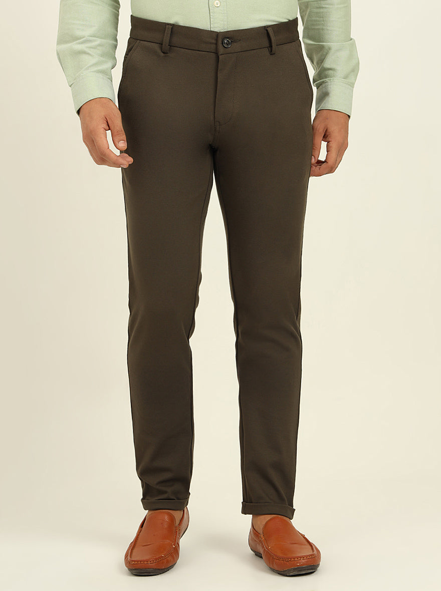 Olive Solid Venice Fit Casual Trouser | JadeBlue