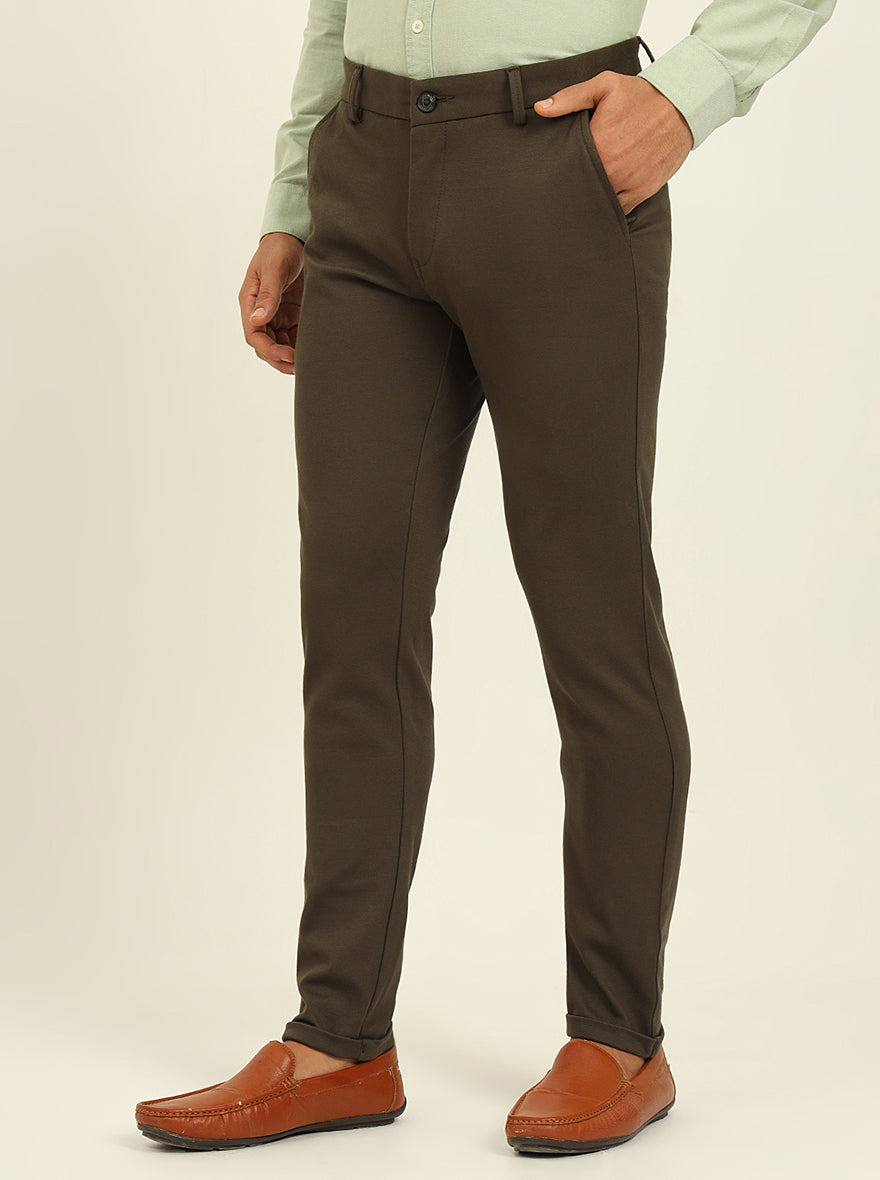 Olive Solid Venice Fit Casual Trouser | JadeBlue