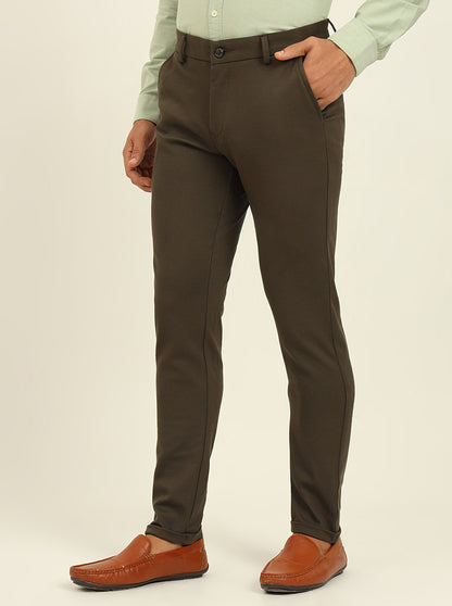 Olive Solid Venice Fit Casual Trouser | JadeBlue