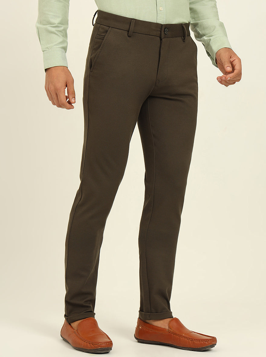 Olive Solid Venice Fit Casual Trouser | JadeBlue