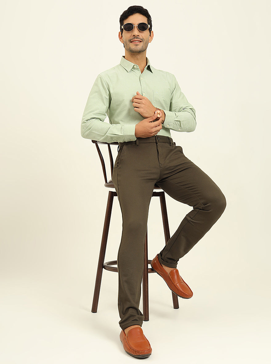 Olive Solid Venice Fit Casual Trouser | JadeBlue