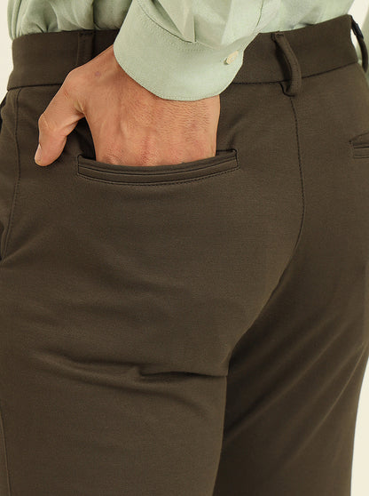 Olive Solid Venice Fit Casual Trouser | JadeBlue