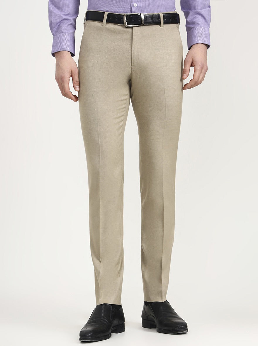 Khaki Solid Super Slim Fit Formal Trouser | JadeBlue Youth