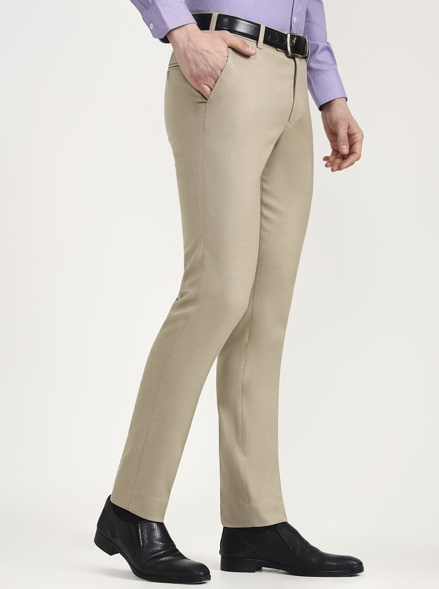 Khaki Solid Super Slim Fit Formal Trouser | JadeBlue Youth