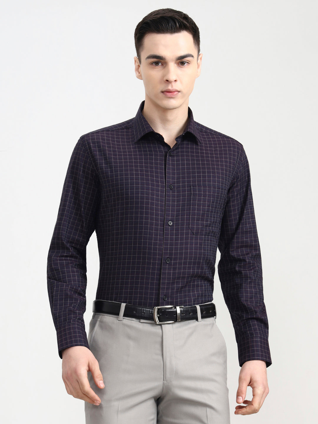Maroon Blue Checked Regular Fit Formal Shirt | JadeBlue
